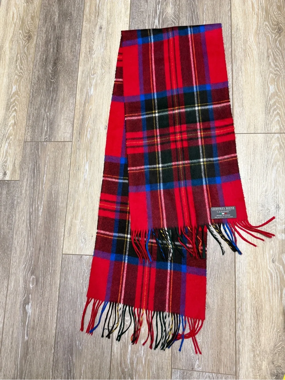 Geoffrey Beene Red Tartan Plaid Scarf